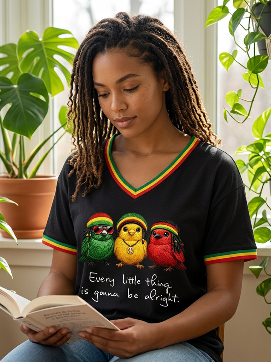 Women's Reggae Music V-Neck T-Shirt
