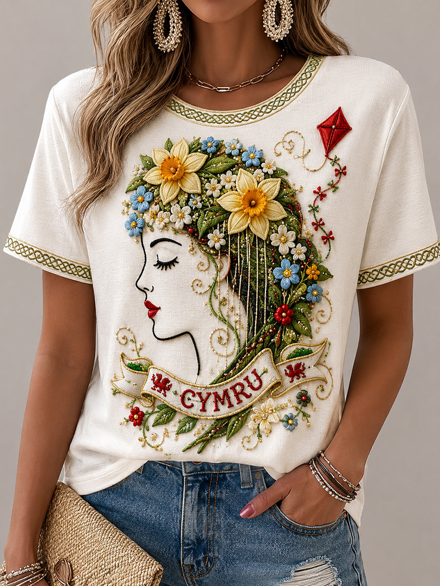 Women's Welsh Cultural Element Art Print T-Shirt