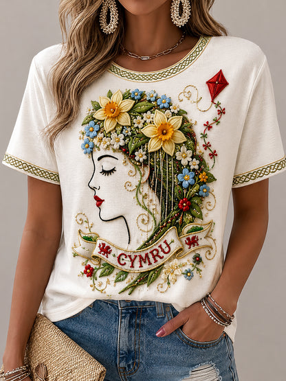 Women's Welsh Cultural Element Art Print T-Shirt