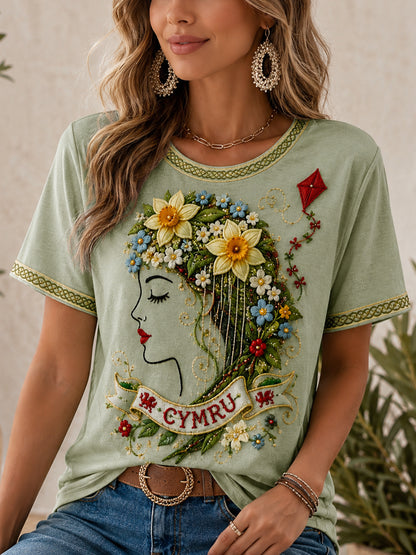 Women's Welsh Cultural Element Art Print T-Shirt