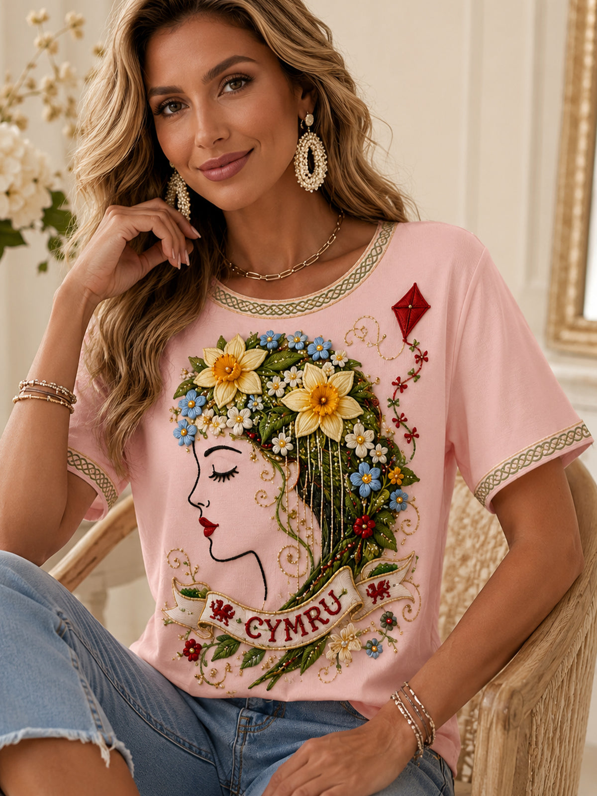 Women's Welsh Cultural Element Art Print T-Shirt