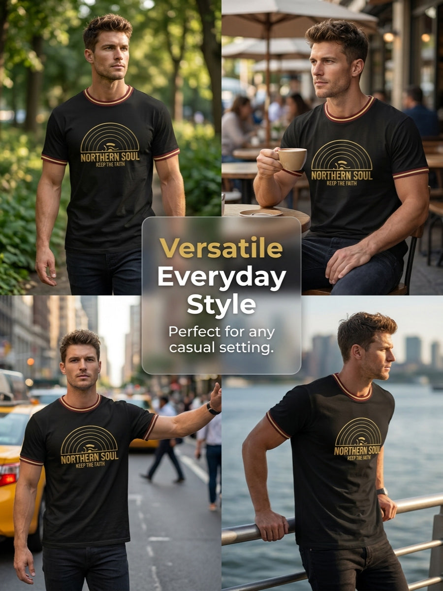 Men's Retro Northern Soul Keep The Faith Print Casual Tee