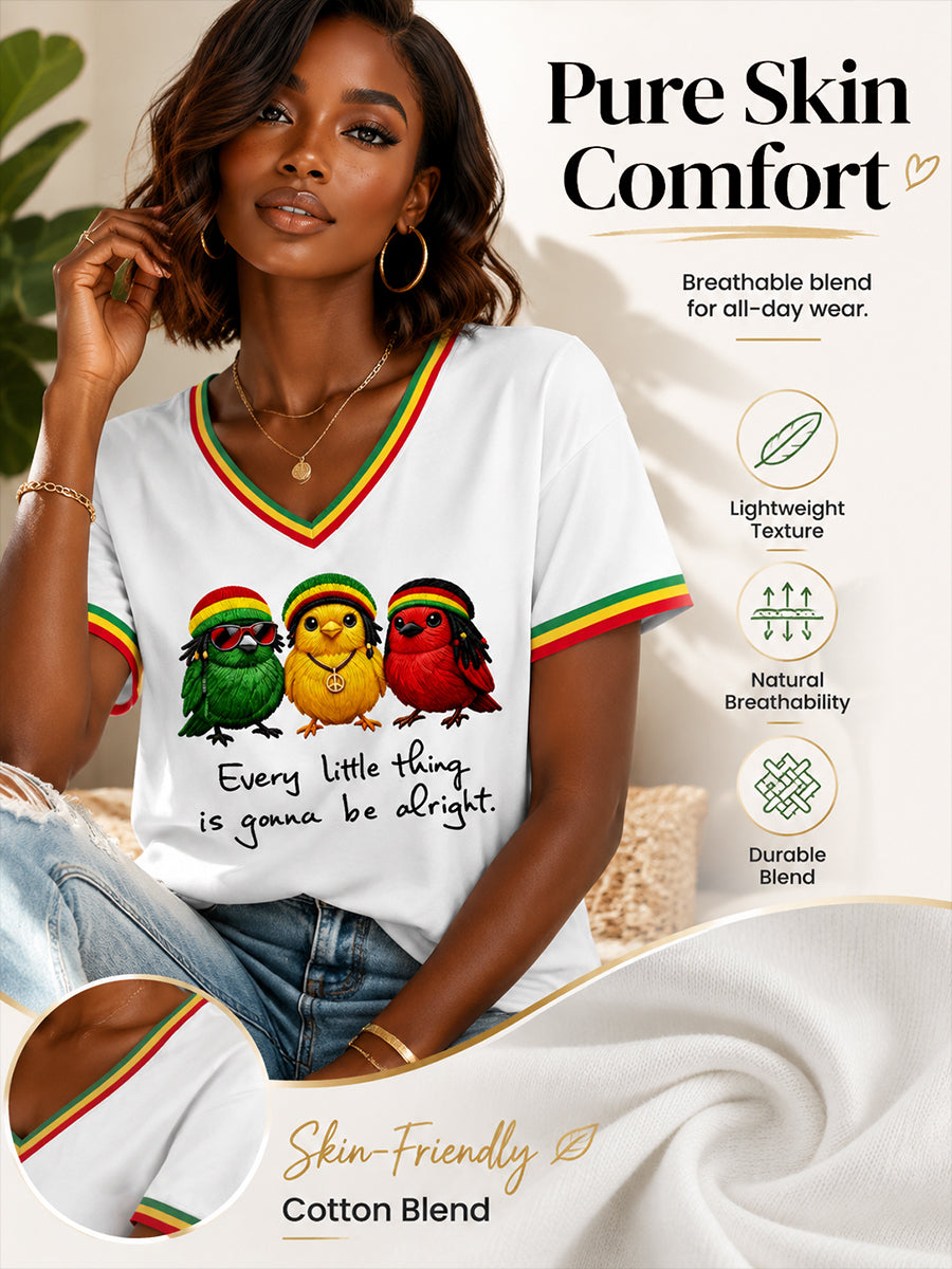 Women's Reggae Music V-Neck T-Shirt