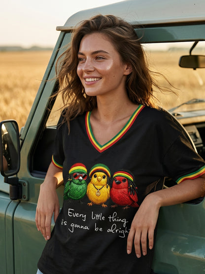 Women's Reggae Music V-Neck T-Shirt