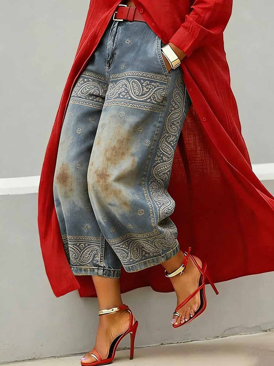 Women's Fashion Floral Pattern Print Casual Wide-Leg Pants