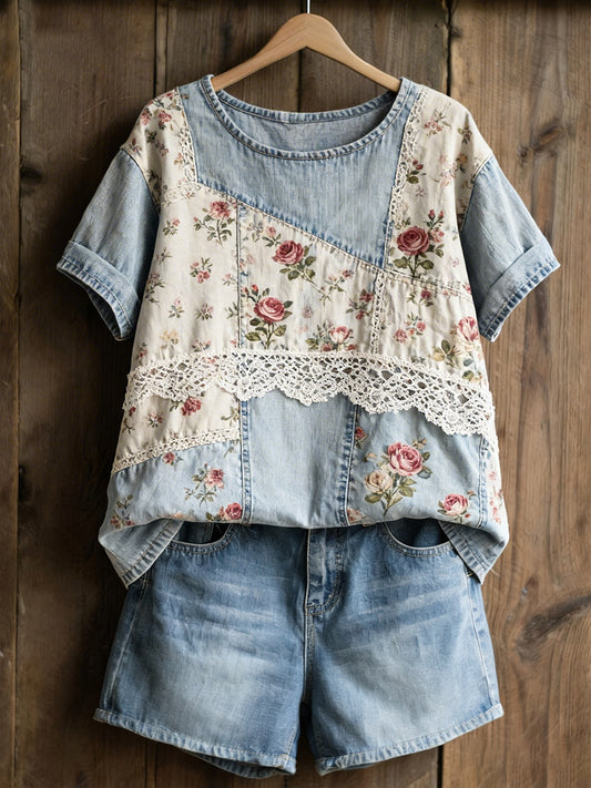 Women's Rose Print Casual T-Shirt