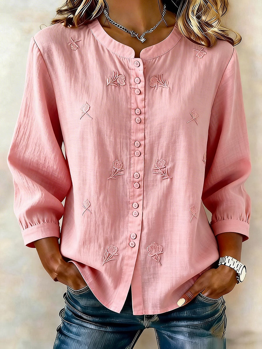 Women's floral cotton-linen shirt