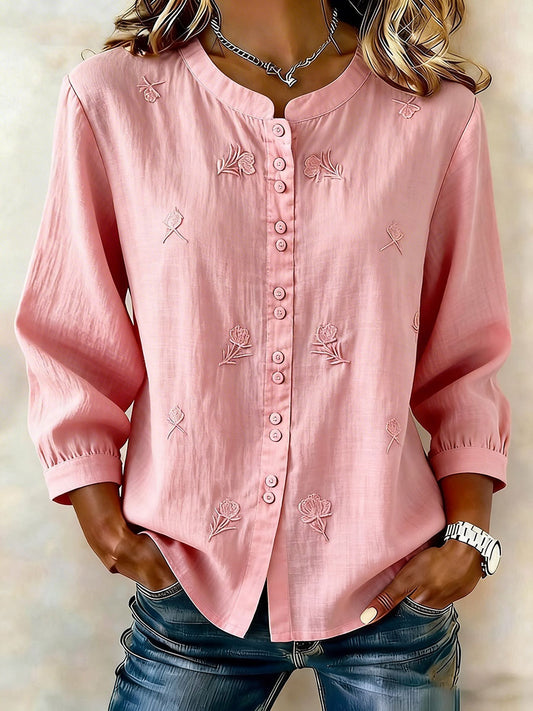 Women's floral cotton-linen shirt
