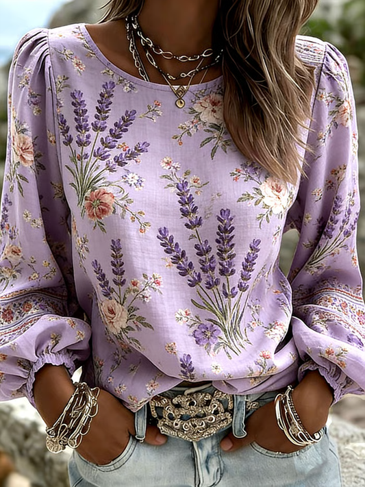 Women's Plant Flower Cotton And Linen Top