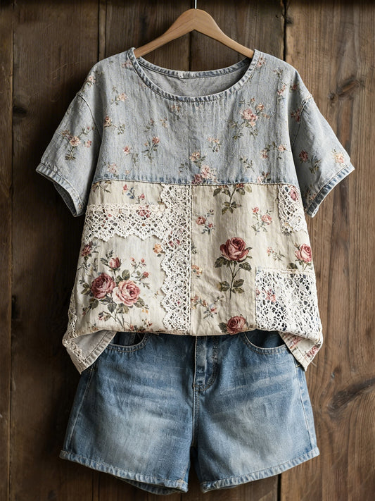 Women's Rose Print Casual T-Shirt
