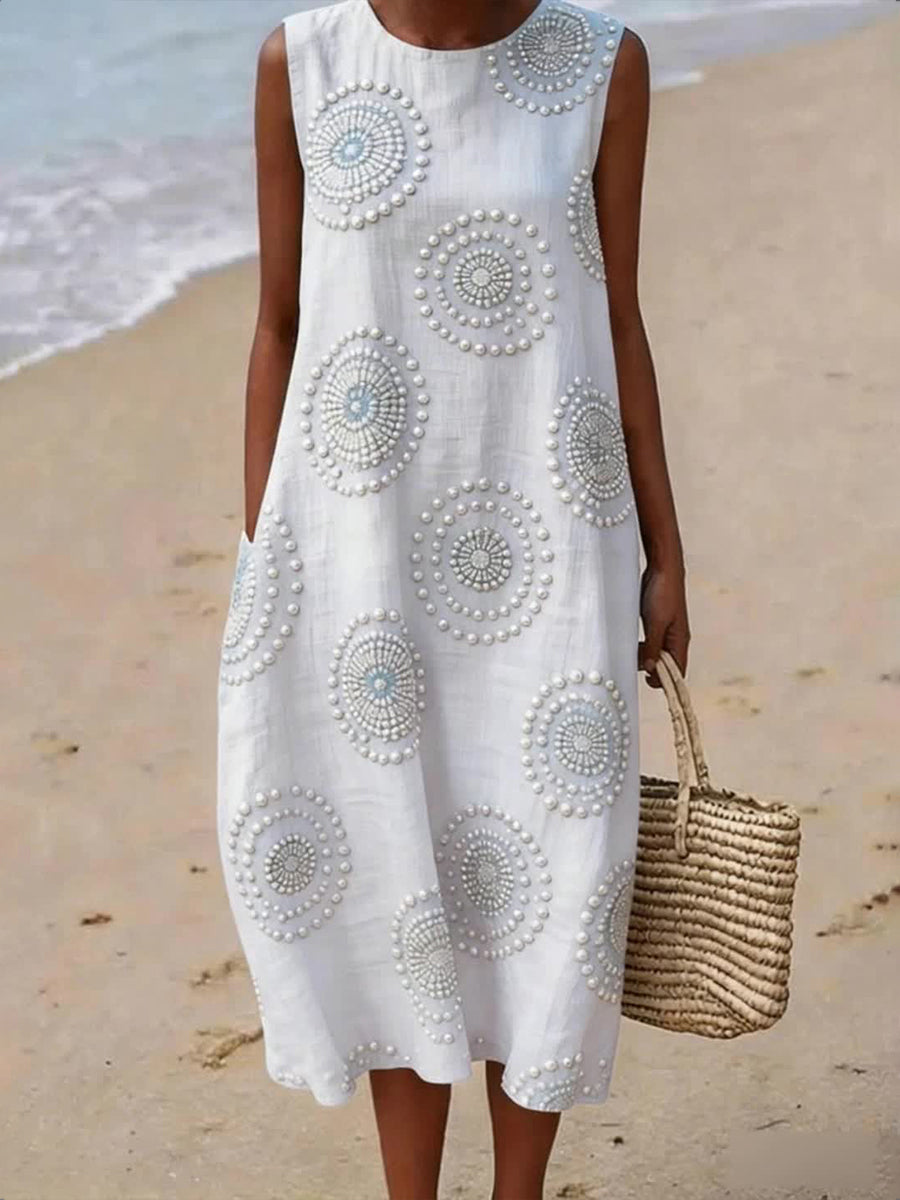 Women's Floral Pattern Linen Blend Dress