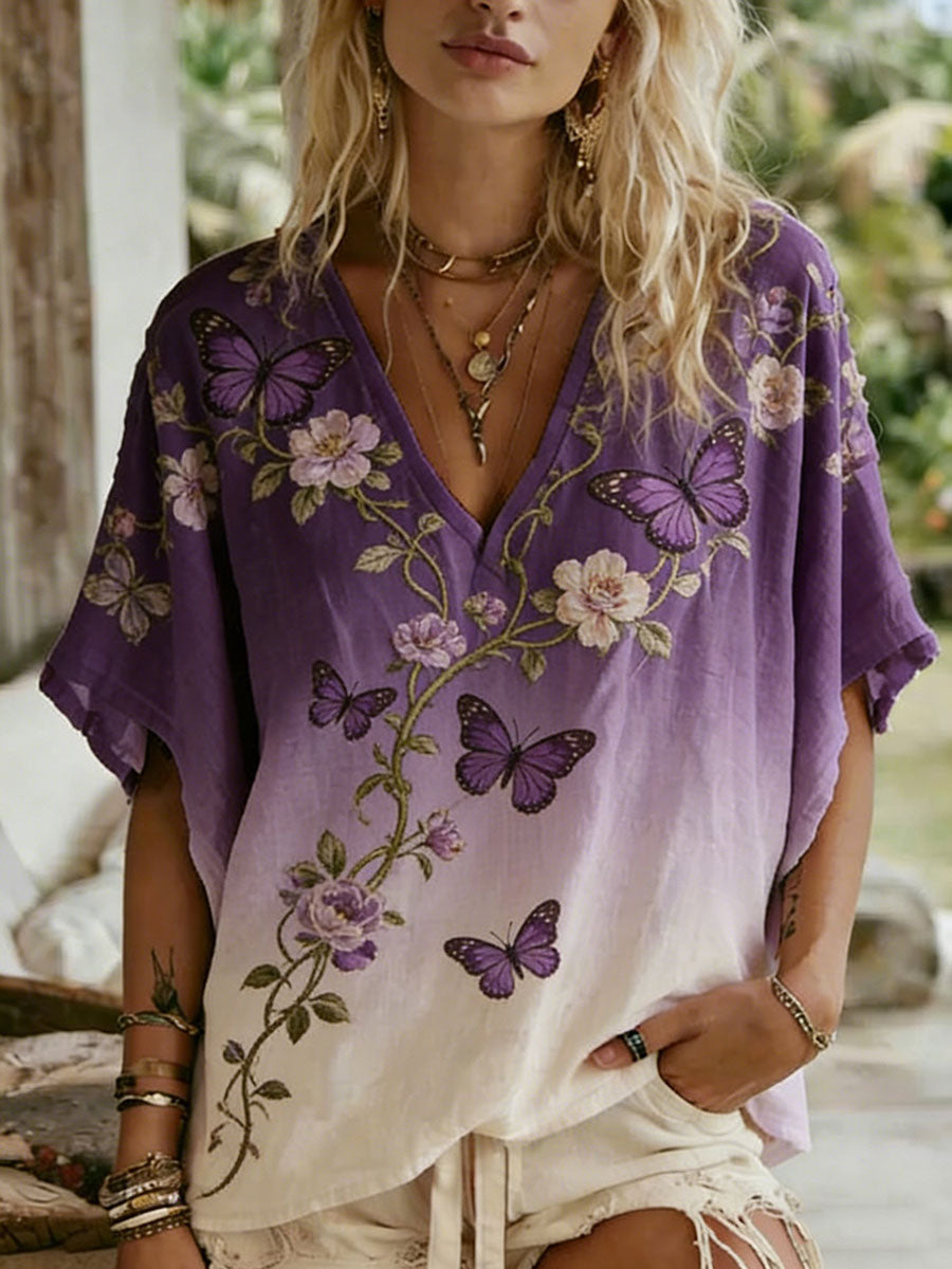 Women's Floral Art Print Casual T-Shirt