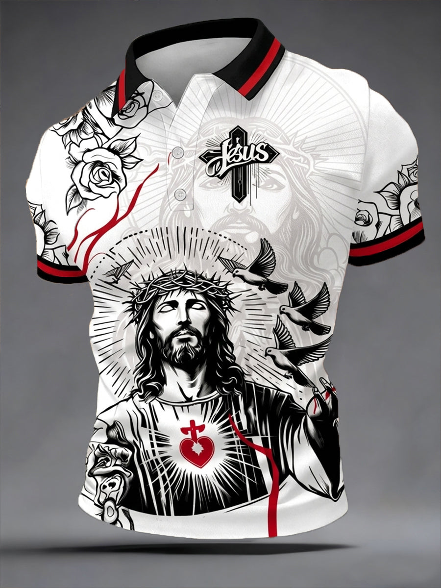 Men's Jesus Print Casual Polo