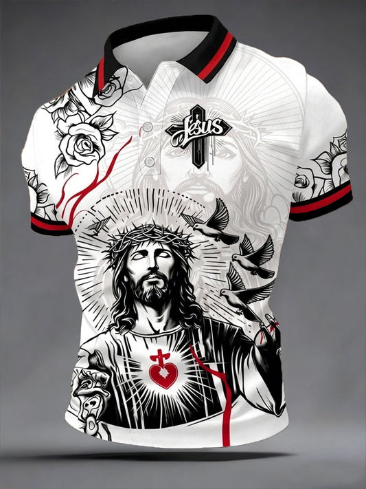 Men's Jesus Print Casual Polo