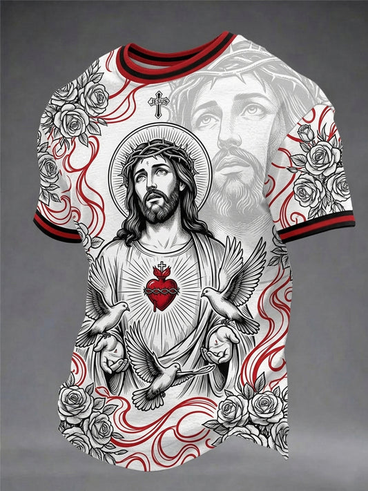 Men's Christian Jesus Print Casual Tee