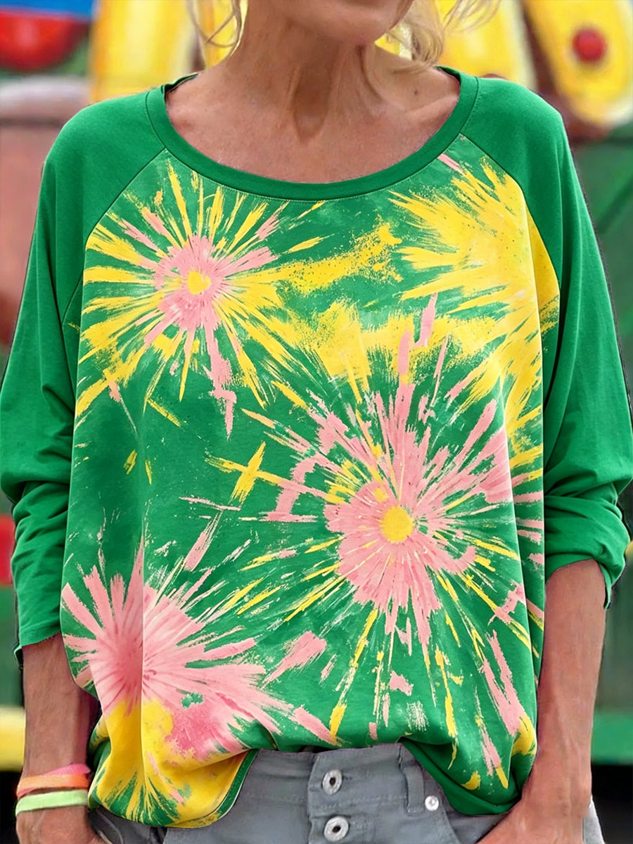 Women’s Creative Graffiti Patchwork Print Fashion Long-Sleeved T-Shirt