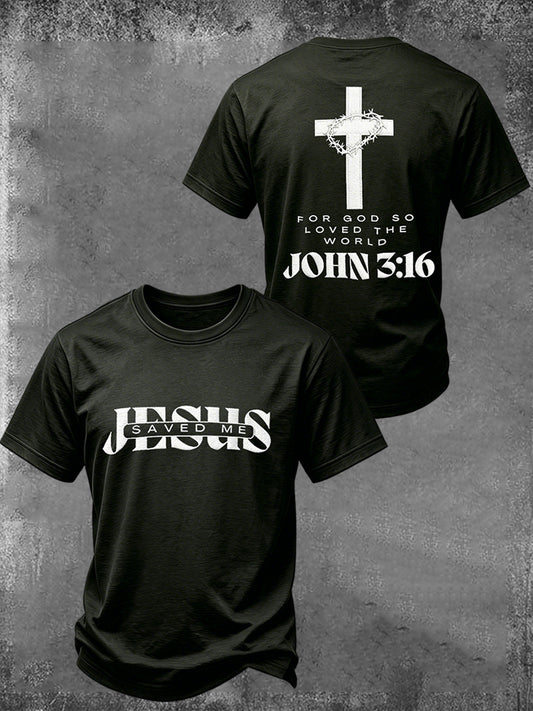 Men's Christian Jesus Saved Me JOHN 3:16  Cross Print Short Sleeve T-shirt