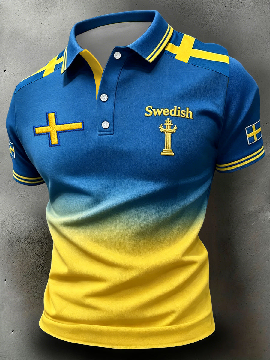 Retro Swedish Midsummer Gradient Patchwork Art Polo Shirt