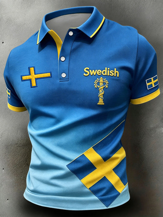 Retro Swedish Midsummer Patchwork Casual Polo Shirt