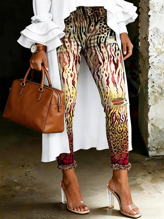 Women's Artistic Floral Print Jeans