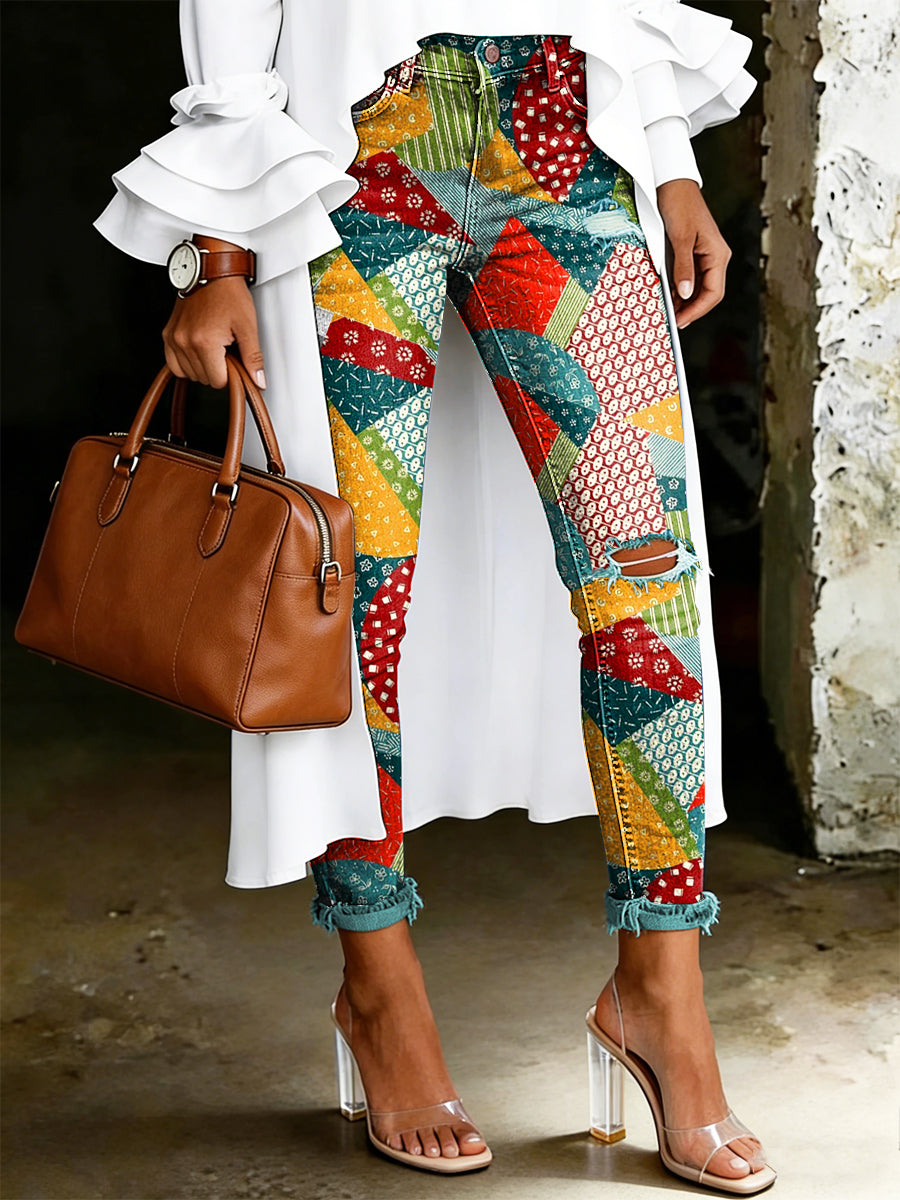 Women's Artistic Floral Print Jeans