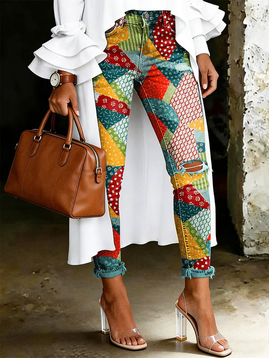 Women's Artistic Floral Print Jeans