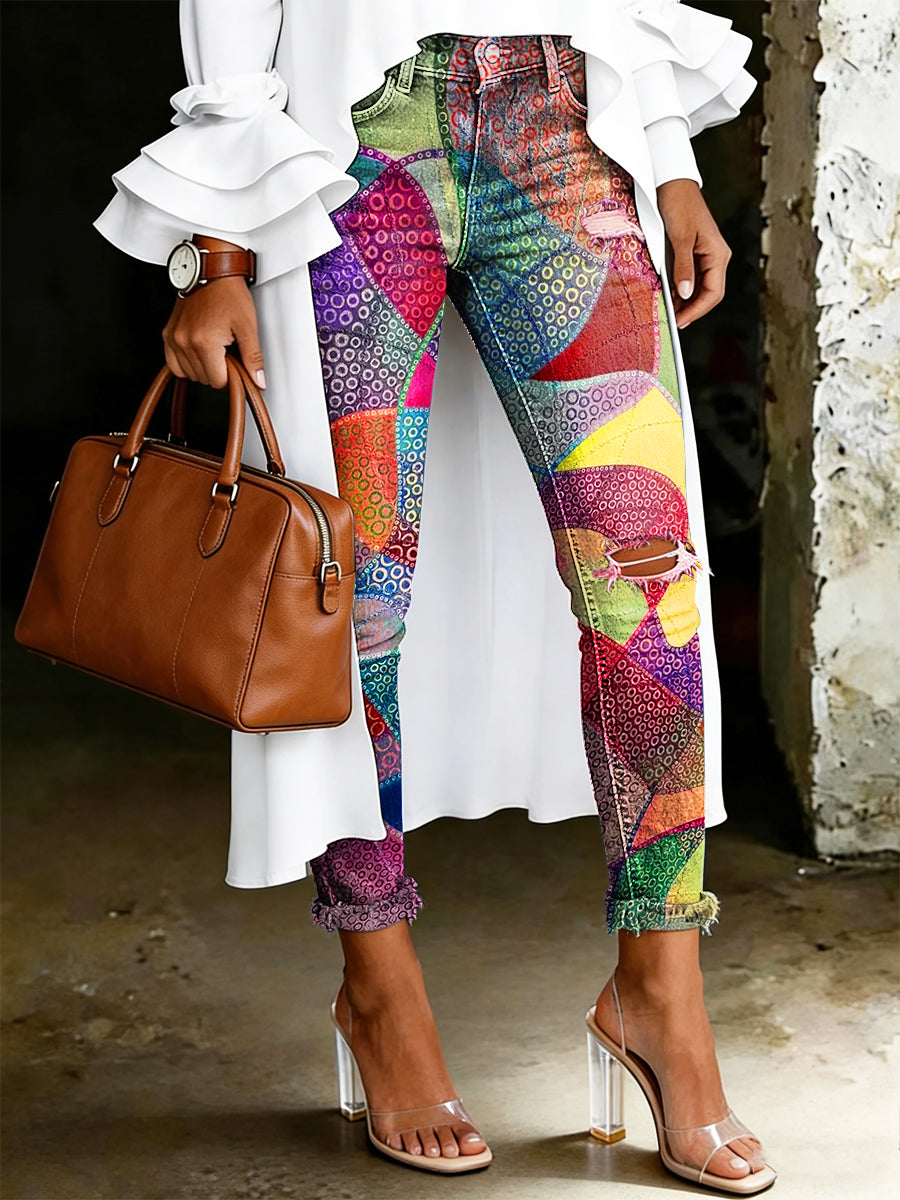 Women's Artistic Floral Print Jeans