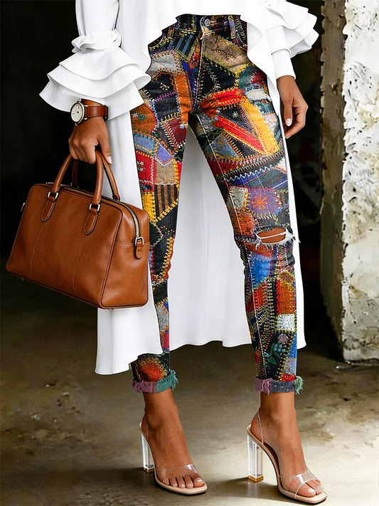 Women's Artistic Floral Print Jeans