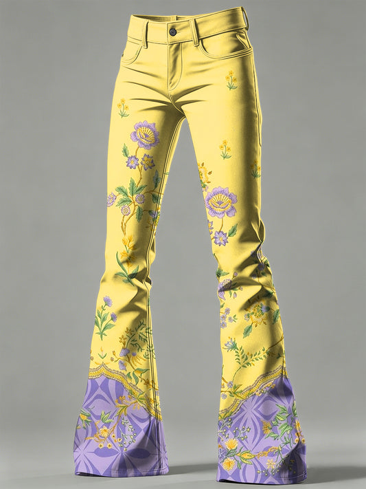 Women's Flower Art Print Flared Trousers