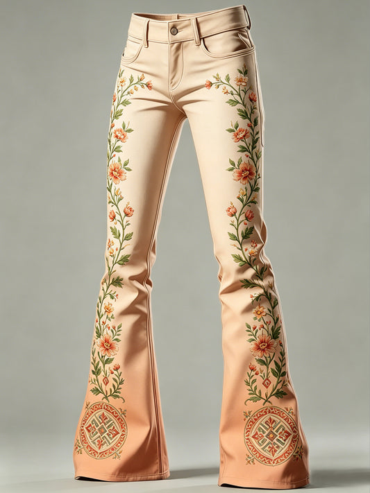 Women's Flower Art Print Flared Trousers