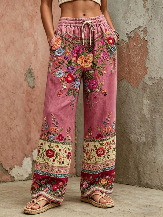 Women's Breast Cancer Awareness Pink Floral Art Printed Pants