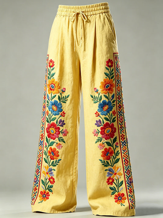 Women's Flower Art Print Drawstring Trousers