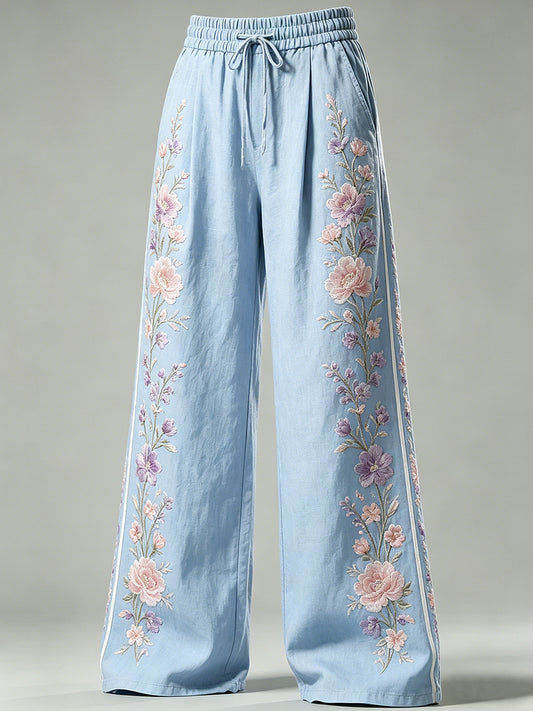 Women's Flower Art Print Drawstring Trousers
