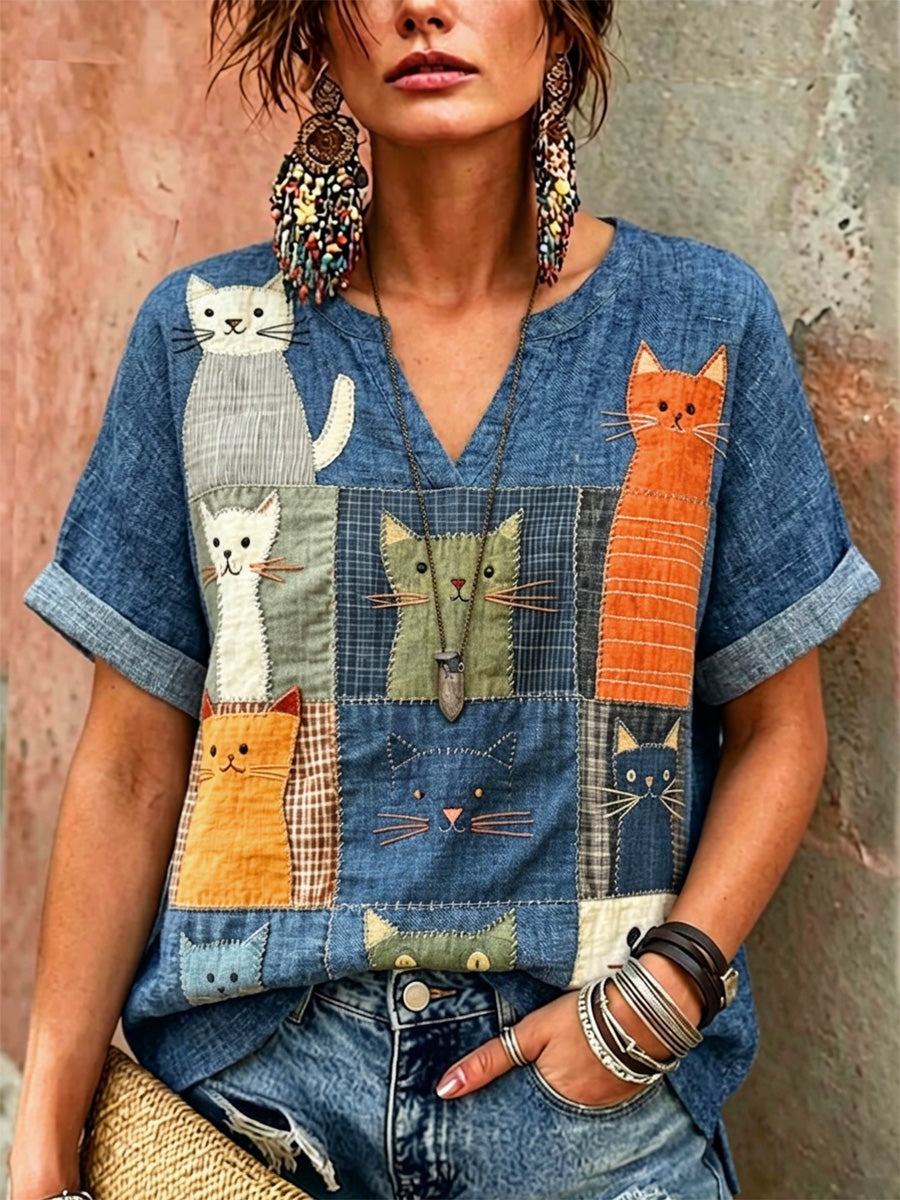 Women's Retro Cats Print Casual Shirt
