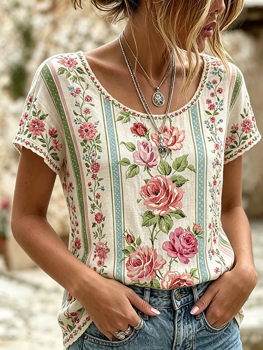 Women's Vintage Floral Art Print Comfort T-Shirt