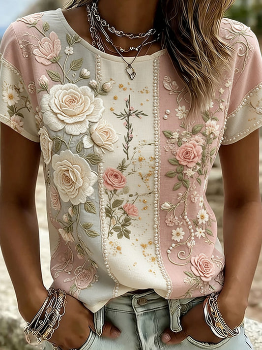 Women's Vintage Floral Art Print Comfort T-Shirt