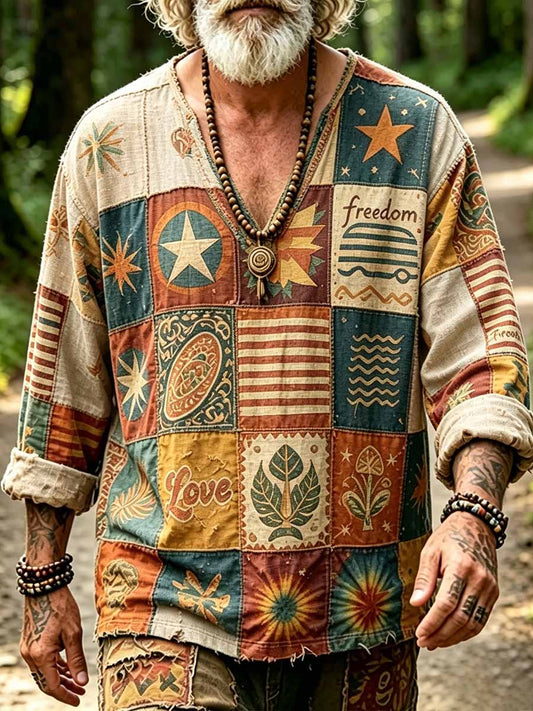 Men's Hippie Bohemian Style Printed Casual Top