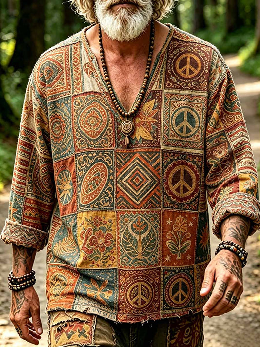Men's Hippie Bohemian Style Printed Casual Top