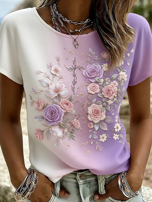 Retro Floral Art Print Casual & Comfortable T-Shirt