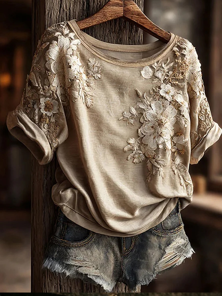 Retro Floral Art Print Casual & Comfortable T-Shirt