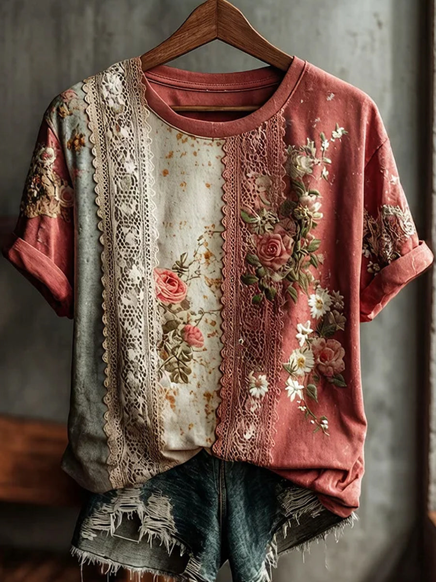 Retro Floral Art Print Casual & Comfortable T-Shirt
