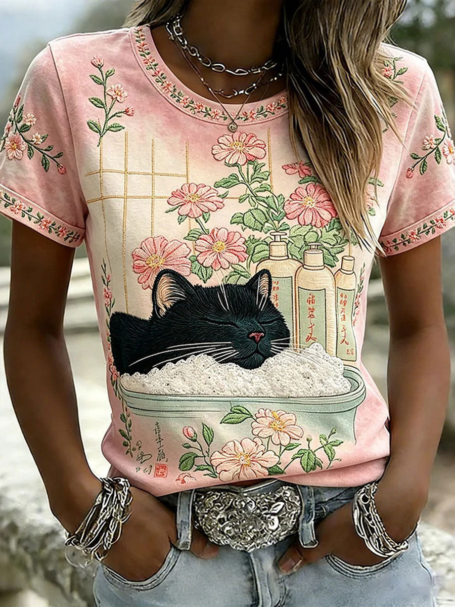 Women's Cat Print Casual T-Shirt