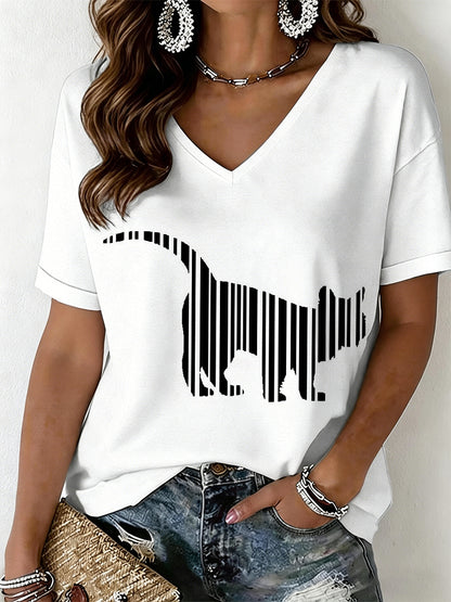 Women's Cat Print V-Neck T-Shirt