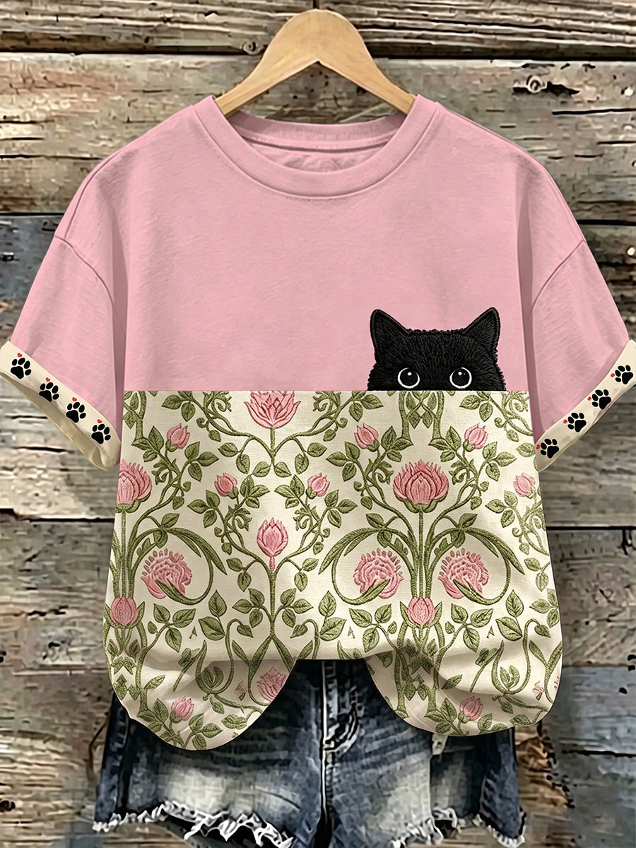 Women's Cute Cat Art Casual Short Sleeve T-shirt