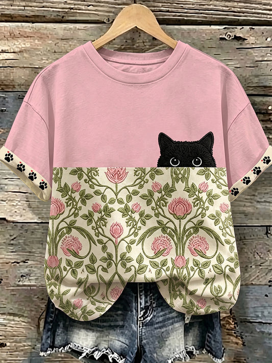 Women's Cute Cat Art Casual Short Sleeve T-shirt