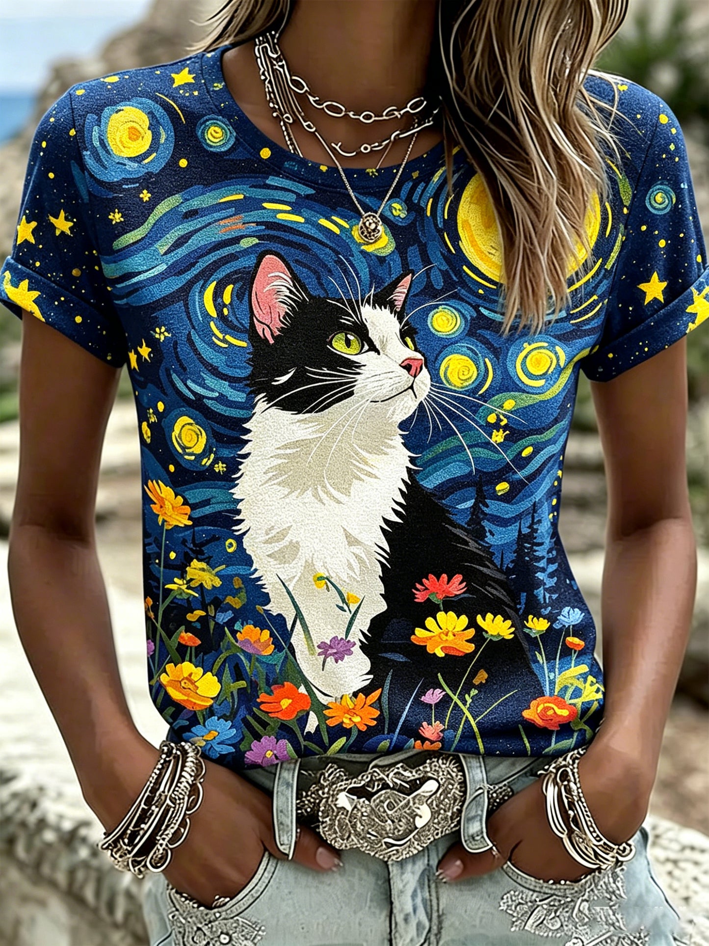 Women's Short-Sleeve Polo With Artistic Animal And Floral Print