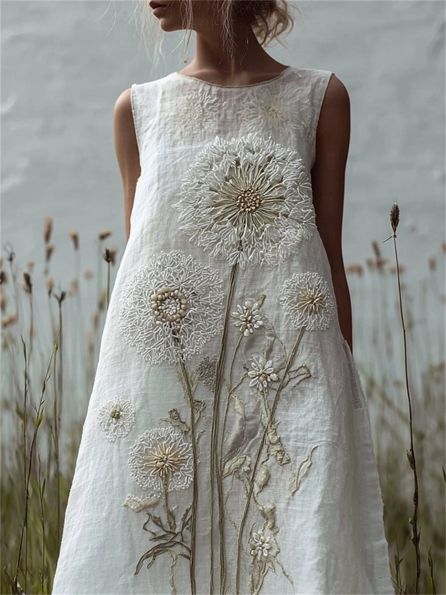 Women's Classy Forest Dandelion Print Sleeveless Flowy dress
