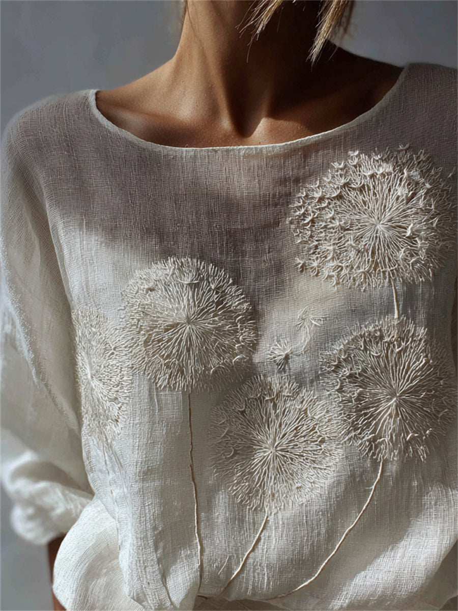 Women's Vintage Classy Dandelion Print Breathable Linen Tunic