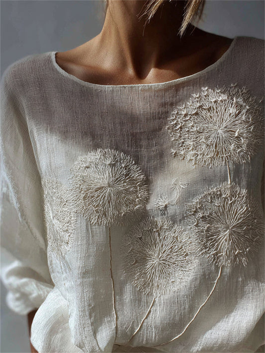 Women's Vintage Classy Dandelion Print Breathable Linen Tunic