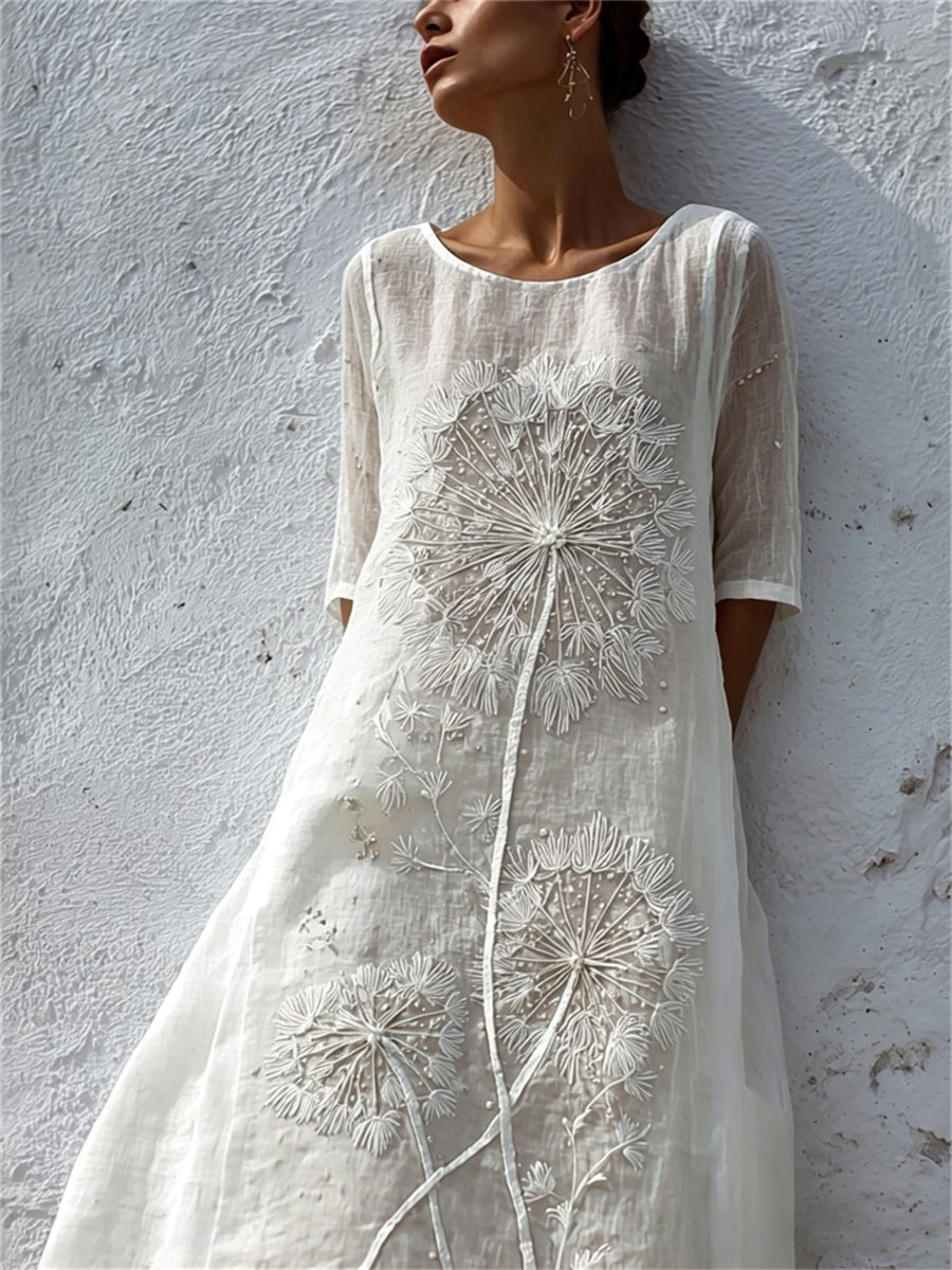 Women's Classy Dandelion Art Print Flowy Maxi Dress
